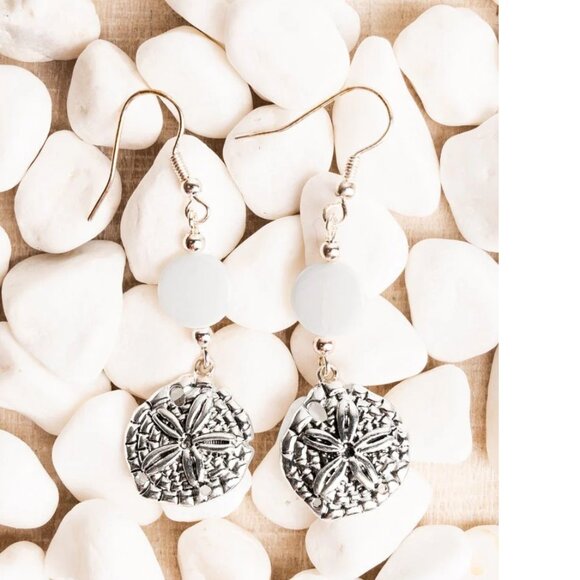 One Blessed Nana Jewelry - NWT BOUTIQUE  PEARL AND SILVERTONE SAND DOLLAR EARRINGS